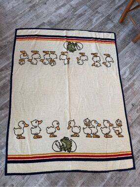 Vtg 80s Ducks in a Row Blanket by Biederlack
